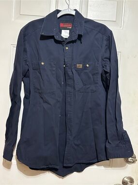 Wrangler Riggs Button Up Shirt Men's Medium Workwear 100% Cotton Navy